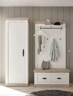 Garderobe Florenz 180cm pinie weiß oslo pinie Sitzbank Wandpaneel Kleiderschrank
