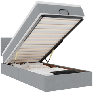 vidaXL Ottoman-Bett mit Matratze & LEDs Hellgrau 100x200 cm Stoff 3312201