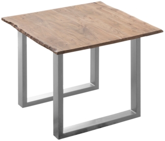 Esszimmer Tisch Industrial Baumtisch massive Akazie Kufengestell stone 80x80 silber Laurina 526205