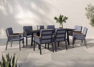 KONIFERA Garten-Essgruppe Diningset »Edessa«, (Set, 25-tlg, 8 Sessel, Tisch 97x220x74cm, inkl. Auflagen), Armlehne mit Seilgeflecht und Nonwood-Latten