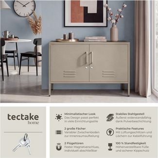 tectake Lowboard Sideboard, Kippschutz, höhenverstellbare Füße, 100 x 42,5 x 65 cm (Kommode Baker, in taupe), 4 Türen mit Magnetverschluss, Zwischenboden verstellbar, Kabelführung