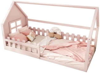 SOFTWEARY Hausbett mit Lattenrost (90x200 cm), Kinderbett mit Rausfallschutz, Kiefer