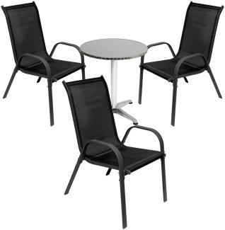 4-tlg. Bistro Garnitur Balkonset Garnitur Tisch + 3 Stapelstühle Ø60xH70cm