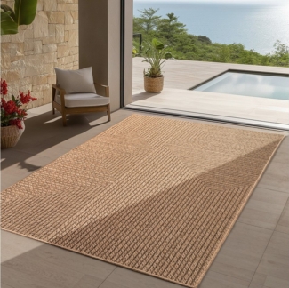 Teppium Teppich Natürlicher Jute-Optik Outdoor-Stil, Rechteckig, Höhe: 5 mm, Indoor Outdoor Teppich Wetterfest 3D Optik Wohnzimmer Küchen Terrasse