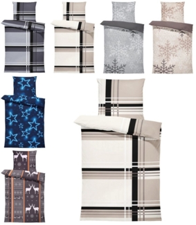 One Home Bettwäsche Winter, Biber, 4 teilig, modern gestreift grafisch, kuschelig flauschig warme weiche Baumwolle