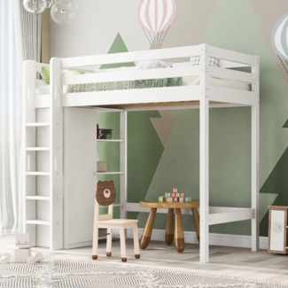 Flieks Hochbett Massivholz Kinderbett mit Kleiderschrank und Stauraumregale 90x200cm