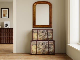 Vente-unique - 2er-Set Koffer mit Weltkartenmotiv - Holz - 69 x 43 x 40 cm & 59 x 36 x 33 cm - Braun - AVENTURA