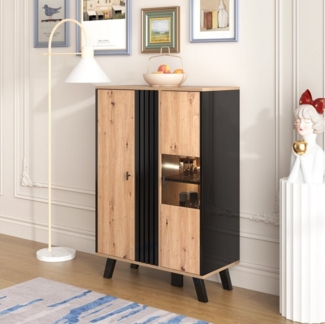 Celya Sideboard Beistellschränke mit Stauraum,Schrank mit LED-Licht und Glas, 80 x 120 x 40 (cm)