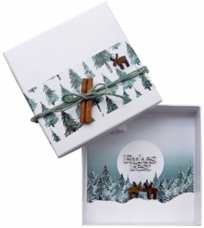 ZauberDeko Geschenkbox Geldgeschenk Verpackung Weihnachten Geschenk Weiß Tannenwald Elch