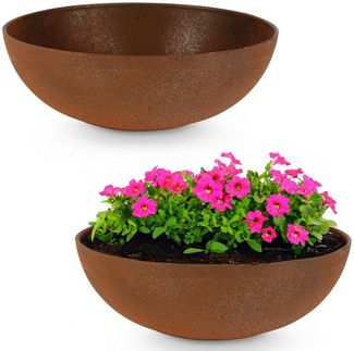 matches21 HOME & HOBBY Blumentopf Runde bauchige 19 cm Pflanzschale für draussen, rost-optik braun (2 St), Wetterfeste Blumen-Schale als moderne Gartendeko Grabschmuck