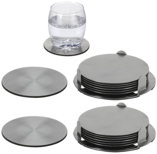 HAC24 Glasuntersetzer Edelstahl Untersetzer Set Tassenuntersetzer Tischuntersetzer, Set, 14-tlg, Inkl. Halterung, Ø 10 cm