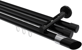 Innenlauf-Gardinenstangen-Set Siteno Verano 100 cm, 3-läufig, 20 mm Ø Schwarz