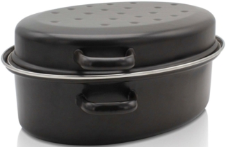 Emaille Gansbräter 30 cm mit Chromrand und Tropfdeckel, 2,5 Liter / Karl Krüger / Gänsebräter / Bräter