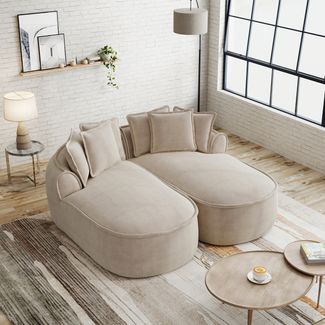 Flieks Chenille Cloud Sofa 2-Sitzer, modulares Doppelsofa ohne Rahmen, mit extra großer Doppel-Chaiselongue, inkl. Kissen, kein Aufbau nötig, Beige