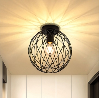 Nettlife Deckenleuchte Schwarz Vintage Kaefig Deckenstrahler E27 Lampenfassung Metall, LED wechselbar, Einzeln Esszimmerlampe für Wohnzimmer Küche Schlafzimmer Flur