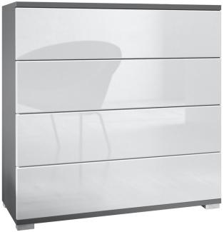 Vladon Kommode Pavos V3 (Sideboard, mit 4 Schubladen), Anthrazit matt/Weiß Hochglanz (76 x 76 x 35 cm)