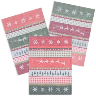Kracht Geschirrtuch Springende Hirsche, (Set, 3-tlg, Set), 3er Pack Geschirrtücher (3 Stück), ca. 50x70 cm, Halbleinen Jacquard