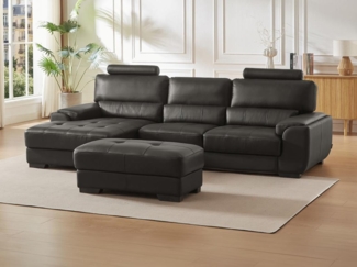 Vente-unique - Ecksofa Leder & Sitzhocker - Ecke Links - Schwarz - METROPOLITAN II