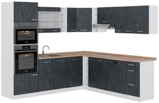 Eckküche R-Line Schwarz Beton/Weiß 247 x 60 cm AP Eiche Vicco