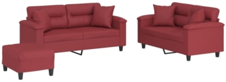 vidaXL 3-tlg. Sofagarnitur mit Kissen Weinrot Kunstleder 3202380