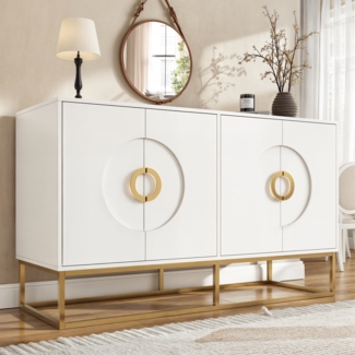 Merax Sideboard Esszimmerschrank (140×40×83cm), Esszimmer-Wohnzimmer-Aufbewahrungsschrank, freistehender Schrank, Rundzugring Schranktür, weiß