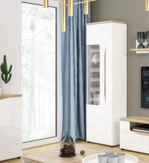 Vitrine Standvitrine Glasvitrine Wohnzimmer 59cm weiß Hochglanz wildeiche