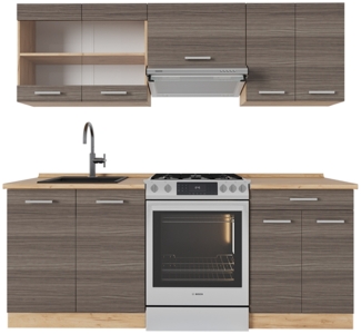 Küchenzeile R-Line Edelgrau/Goldkraft Eiche 200 cm ohne Arbeitsplatte Vicco