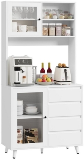 Homfa Küchenbuffet Küchenschrank Buffetschrank Hochschrank mit Arbeitsplatte und 4 Schubladen, weiß, 80x40x180 cm
