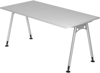 bümö manuell höhenverstellbarer Schreibtisch 160x80 cm in grau - PC Tisch höhenverstellbar & groß, höhenverstellbarer Tisch Büro, großer Computertisch verstellbar, A-Serie, AS-16-5