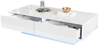 Merax Couchtisch Couchtisch hochglanz Sofatisch Beistelltisch mit LED-Beleuchtung (115 x 55 x 34 cm), Wohnzimmertisch mit 2 Schubladen inkl. Fernbedienung