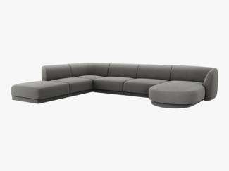 Micadoni 'Miley' 6-Sitzer-Sofa, Panorama-Ecke, links, Beinfarbe Black Plastic, Hellgrau, Samt