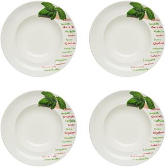 KHG 4er Set Pastateller, extra groß mit 30cm Durchmesser in Basilikum Print, perfekt für Gastro und Zuhause, hochwertiges Porzellan, Suppenteller, Salatteller, Spühlmaschinengeeignet