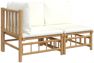 vidaXL 2-tlg. Garten-Lounge-Set mit Cremeweißen Kissen Bambus 362298