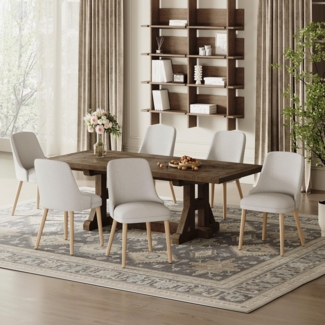 COLAMY Esszimmerstühle 6er Set, Gepolsterter Stuhl mit Holzbeinen, Hohe Rückenlehne für Esszimmer/Restaurant/Café, Hellgrau