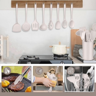 MODFU Kochbesteck-Set 24er Küchenutensilien Set Küchenhelfer Kochgeschirr (Silikon Kochset Antihaft Hitzebeständig mit Utensilienhalter, 1-tlg, Hitzebeständiger, Silikonspatel, kratzfest, ergonomische Griffe), Spülmaschinengeeignet Kochzubehör für koch...