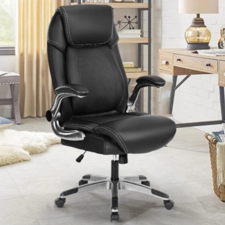 Ergonomischer Bürostuhl 180kg PU Leder Chefsessel Drehstuhl Schwarz