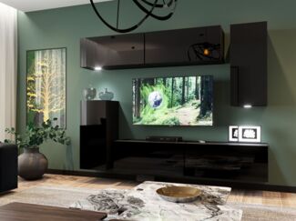 Mediawand Wohnwand 6 tlg - NEXI XL 38 - Schwarz Hochglanz inkl. LED