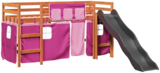 vidaXL Kinderhochbett mit Vorhängen Rosa 90x190 cm Massivholz Kiefer 3309091