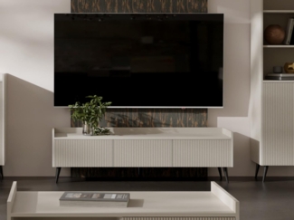 Compleo TV-Schrank 150 cm, Lamellenoptik, Japandi design, geriffeltes Front