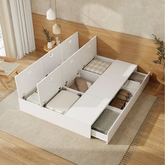 OKWISH Holzbett Stauraumbett, Palettenbett (Doppelbett, Funktionsbett, 1-tlg, 140x200 cm, ohne Matratze), mit Stauraumbox, Schubladen