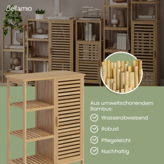Bellamio 'Newa' Badezimmer Set aus Waschbeckenunterschrank und Badschrank mit 6 Ablagefächern, Bambus, natur