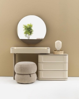 JVmoebel Schminktisch Schminktisch Set Beige Holz & Glas mit Spiegel und Hocker Kommode (Schminktisch, Spiegel, Hocker), Made in Europe