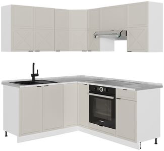 Eckküche Fame-Line GrauBeige/Weiß 190 x 60 cm , AP Marmor Vicco