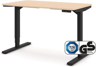 ASSMANN Elektrisch höhenverstellbarer Schreibtisch Y-Line Curved 120x80cm Kiesel Schwarz Metall Holz