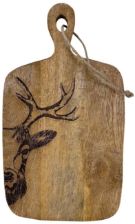 Online-Fuchs Servierbrett mit Griff oder Schneidebrett zur Dekoration in der Küche - Mangoholz, (Hirsch- oder Waldmotiv, Küchen Dekoration), Bastseil zum Aufhängen bereits angebracht