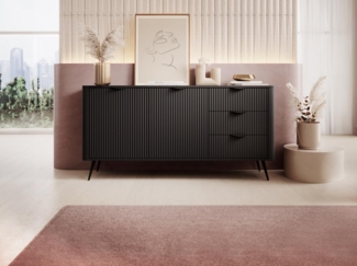 Vente-unique - Sideboard mit 2 Türen & 3 Schubladen - MDF - Schwarz - ELONARIA II von Pascal Morabito