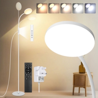 MUPOO LED Stehlampe LED Stehleuchte Weiß/Schwarz mit Schwanenhals,165cm, 10 Helligkeitsstufen & 5 Lichtfarben,mit Fernbedienung,16W,Timer