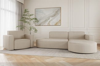 Sofa Set 2-teilig Sessel und Ecksofa PALMA XS Stoff Scala Sand Ottomane Rechts
