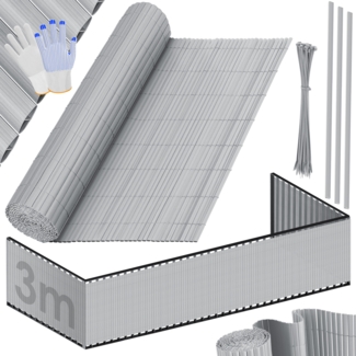 KESSER® PVC Sichtschutzmatte Sichtschutzzaun Balkonverkleidung Windschutz verstärkte Lamellen für Garten Balkon & Terrasse Balkonumrandung inkl Kabelbindern, Abdeckung & Handschuhe Hellgrau, 120 x 300 cm