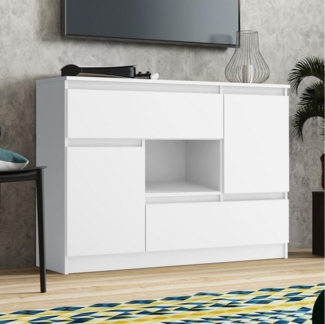 Beautysofa Kommode Melinda (inkl. offenes Regal, Weiß Holzkommode für Wohnzimmer, 120 cm breite Mehrzweckschrank), stilvoll Kombikommode mit offenes Regal
